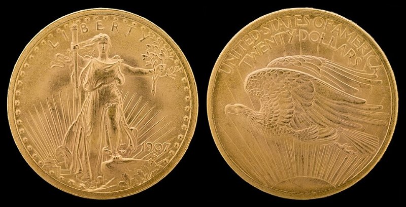 Expertise de pièces d’or 4 Pièce d’or américaine de 20 dollars Saint-Gaudens de 1907, avers et revers