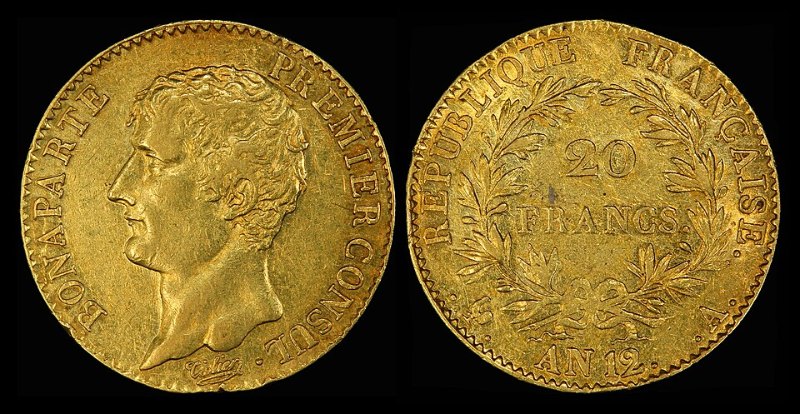 Expertise de pièces d’or 1 Pièce d’or de 20 francs Bonaparte Premier Consul, an XII (1803-1804), avers et revers